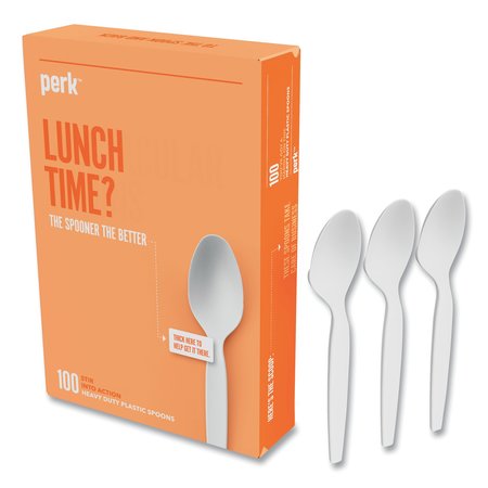 Perk Heavyweight Plastic Cutlery, Teaspoon, White, PK100, 100PK PK56405